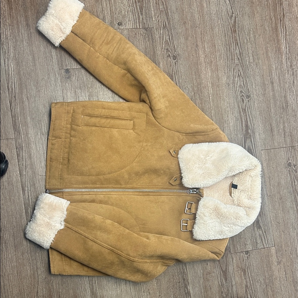 H&M Tan Jacket with Cream Faux Fur Interior